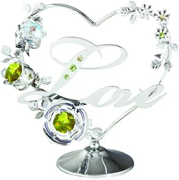 Mascot Chrome Plated Love in Heart w/Flowers Free Standing with Crystals - Romantic Gift for her Birthday, Anniversary, Wedding or Home Decorations