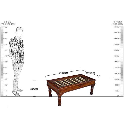 Image of Jangid Handicraft Sheesham Wood Rectangle Center Coffee Table for Living Room | Centre Table with Brass Chair Nails Design| Without Glass Top, Rosewood, Brown