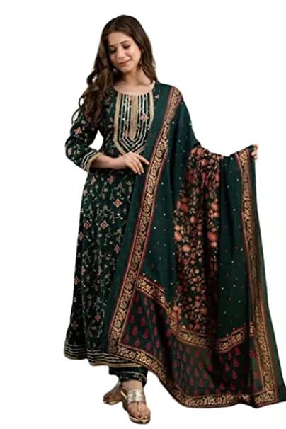 DHANOTA VINTAGE ROYAL Rayon Printed Gotta Work Anarkali Kurta Palazzo Dupatta Set for Women