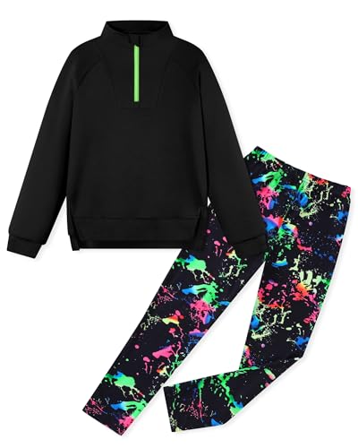 Coedody Girls Clothes Fashion Half Zip Sweatshirt Tie Dye Leggings Pants 2 Piece Girls Outfits Size 6-14Y Kids Activewear Set