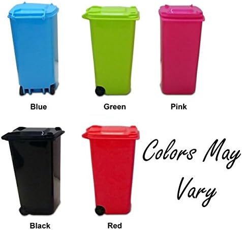 Mini Wheelie Trash Can Storage Bin Desktop Organizer Pen/Pencil Cup, 3pcs Creative Dust Bin School Supplies Holder- (Assorted Green, Blue, Red, Pink, and Black Colors). By Premy