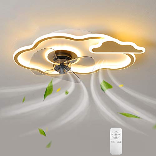 VOMI Techo de Ventilador con Iluminación y Control Remoto Moderna Creatividad Dibujos Animados Nubes Diseño Ventilador LED Lámpara de Plafon 3 Colores Cambiantes 60W para Dormitorio Infantil Dorado