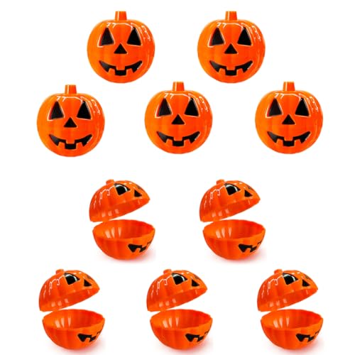 10PCS Halloween Pumpkin Containers Plastic Pumpkin Bulk Orange Halloween Pumpkin Buckets Halloween Eggs Candy Holder Mini Pumpkins for Halloween Egg Hunt Treats