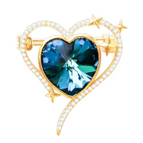 Image of Brooches For Women,14k Gold Plated Copper,Crystal Brooch,Love Brooch,Heart Brooches,Brooches Pin for Birthday, Christmas,Valentines, Wedding Parties, Anniversaries,Mother's Day