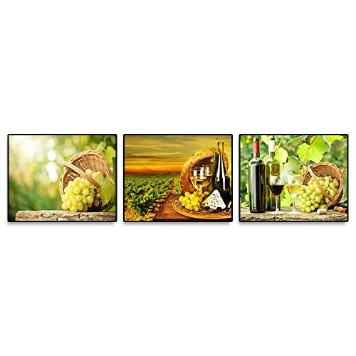 Shensu 3 Piece Set Framed Canvas Wall Artwork Prints Kitchen Posters White Red Wine Grapes Green