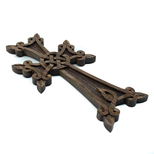 Handmade Wall Cross With Ornaments From Armenian Walnut Wood (Dark Brown) #TOP1