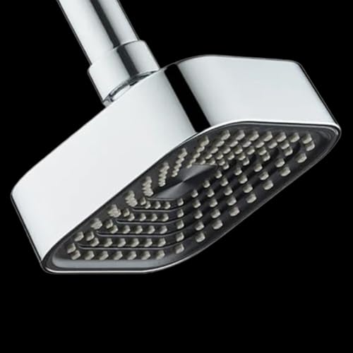 Image of HOUZA Square Shower Head for Bathroom | 4 Inch Single Flow Overhead Shower without Arm | Adjustable Bathroom Shower with Even Water Flow & Rust Resistant | Anti-Clog Silicone Nozzles for Wall Mounting