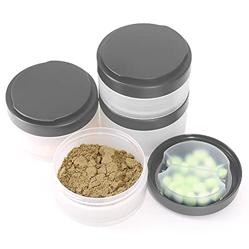 2pc Protein Jars with Pill Tray, Replacement Storage Container for 16oz Hydro2Go Shaker Bottle with Twist & Lock on System. Perfect for Powders, Supplements in Sports Activities (Gray)