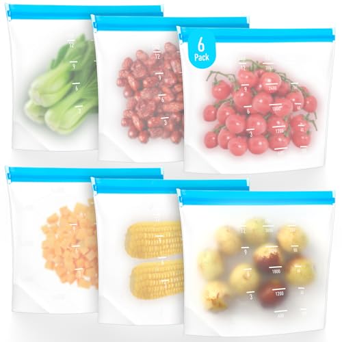 YUXIANLB Gefrierbeutel Wiederverwendbar 6 Stück Silikonbeutel wiederverwendbar mit Stehendes Boden-Design Wiederverschließbare Beutel für Lebensmittelbeutel Silikonbeutel für Lebensmittel Gemüse Milch