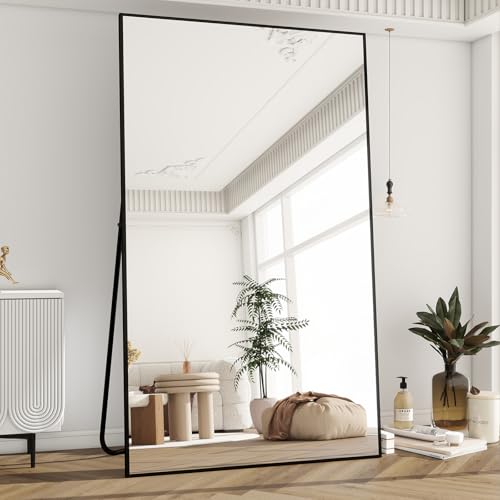 Image of BEAUTYPEAK 77 inchx38 inch Rectangle Full Body Floor Mirrors, Full Length Mirror Hanging or Leaning, Aluminum Alloy Frame Wall Mirror for Bedroom, Dressing Room, Black