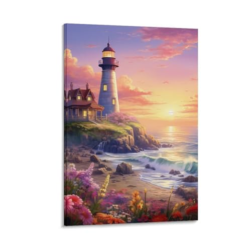 Tableau impression sur toile phare côtier image murale salon 40x60cm