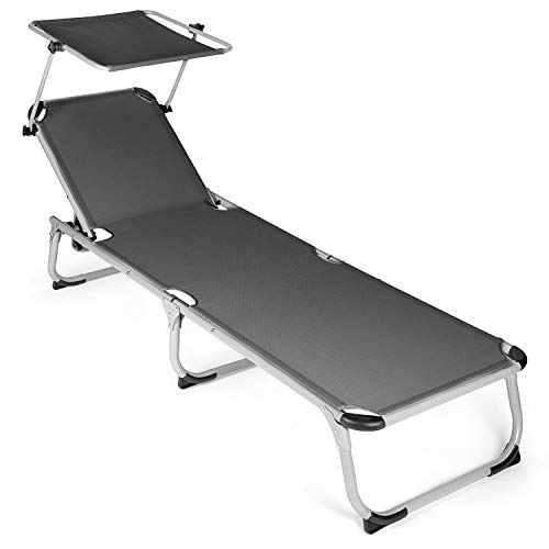 Park Alley - Chaise longue avec Pare-soleil - Facilement pliable - Design sobre et intemporel - Tissu facile d'entretien adapté pour l'Extérieur - Plusieurs Coloris disponibles Cover