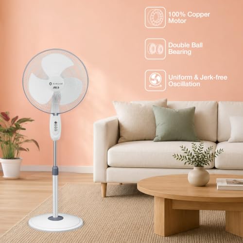 Image of SINGER Brissa 32 High Speed Pedestal Fan | 115W Power | 100% Copper Motor | 100 CMM Air Delivery | 2100 RPM | Silent Operation | Adjustable Height | 2 Years Warranty | ISI Certified