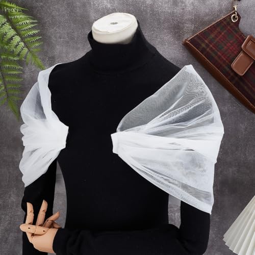 1Pc Bridal Tulle Shawl Detachable 41.3x7.9 Inch Adjustable Wedding Dress Straps Tulle Off Shoulders Tulles Bridal Straps Women Lace Shawl White for Wedding Dress Cloth Decoration4