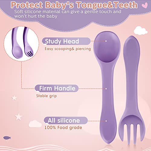 6-Pieces-Silicone-Baby-Cutlery-Set-Baby-Spoon-and-Fork-Set-Toddler-First-Self-Feeding-Weaning-Utensils-Set-for-Over-6-Months-Babies-Boy-Girl-Toddlers-Unicorn-ColorSimple-Style