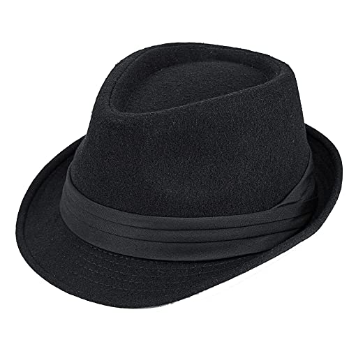 Kids Classic Gangster-Trilby Fedora-Hat Short-Brim Manhattan Structured Jazz Cap 3-6Y Black #TOP26