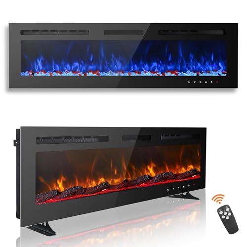 DARDVORLAG Elektrokamin 50'/127cm,3-in-1 Elektrischer Kamin Wand/Einbau/Stand,Einbaukamin mit 3D Flammeneffekt und 12 Flammenfarben,900W/1800W