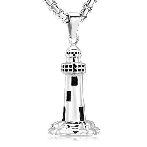 Men s Cremation Jewelry Lighthouse Memorial Urn Necklace For Loves One + Gifts Box+Filling Kits