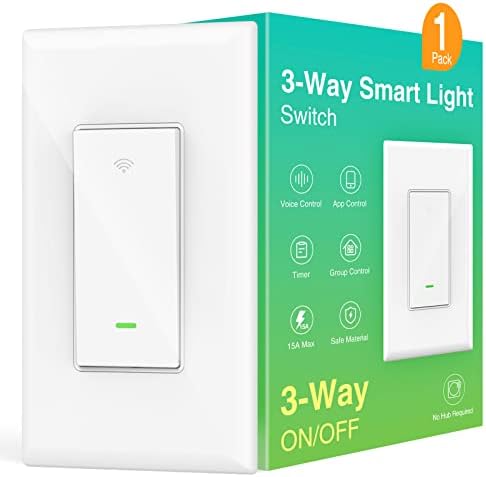 OHMAX 3 Way Smart Switch, Wi-Fi Light Switch Work with Alexa and Google Home, Schedule Timer, Neutral Wire Required,3-Way Installation and No Hub Required, FCC Listed,2.4GHz Only(1Pack)