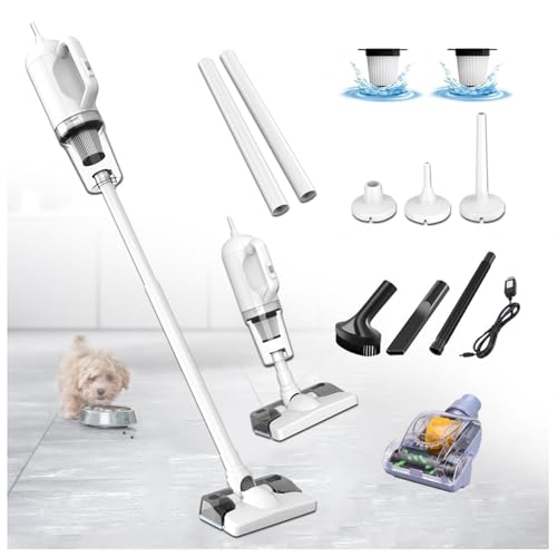 LRF-yxkj Escoba Aspiradora Sin Cable 5 in 1 Batería Recargable USB,Depósito 200 Ml, Escoba Electrica Sin Cable con 2000mah*3 Baterías para Mascotas/Alfombras/Coche/Suelos Duros/Cama