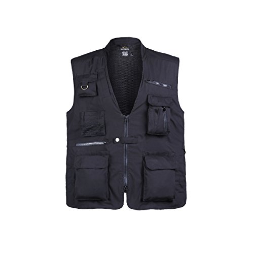 Mens Travel Fishing Hunting Camping Tactical Vest Safari Explorer Photographer Vest (Black,Size XXL)