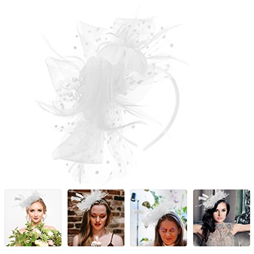 Lurrose Black Fascinator Fascinators for Women White Fascinator Net Yarn Hairband, Wedding Hair Accessories - Image 4