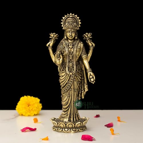 Image of INDICAST Brass Goddess Laxmi Statue for Home Temple | 6 inch Standing Maa Lakshmi Figurine Idol Murti Sacred Symbol of Wealth | Perfect for Rituals & Gifting (Weight- 220gm)
