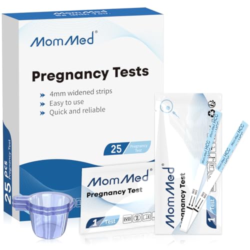 MomMed Test de Embarazo (HCG25), 25 Tiras de Prueba de Embarazo con 25 Vasos de Orina, Resultados Rápidos y Precisos de 25 mUI/ml, Pruebas de Embarazo