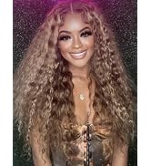 Sunber Honey Blonde TL412 Water Wave Pre Cut 7x5 Lace Front Glueless Human Hair Wig Highlight Bro...