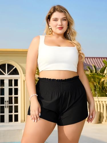 MakeMeChic Women's Plus Size Swim Shorts Ruffle Elastic High Waist Wide Leg Shorts Tankini Bottom4