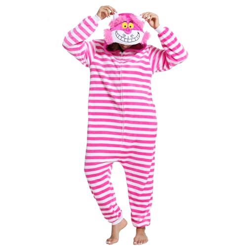 SCOPUCI Unisex Adult Animal Onesie Pajamas, Mens Womens Flannel Halloween Cosplay Costume/Homewear/Sleepwear Pink