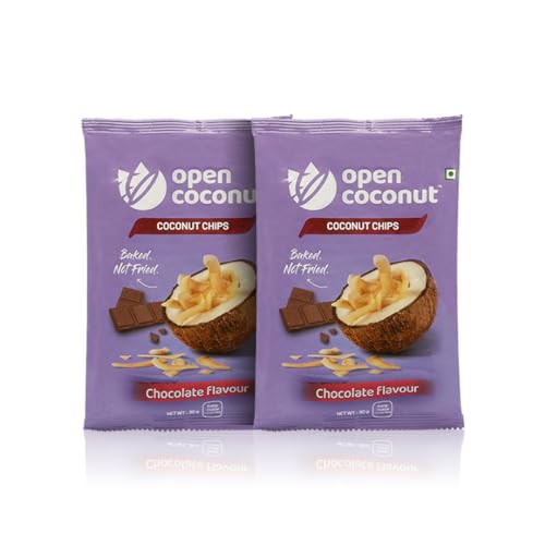 Open Coconut – Baked Premium Coconut Chips with MCT Oil 30 gm Each Pack of 2 | Chocolate Flavour | Tasty & Crispy | Snacks for Adults and Kids | No Preservatives | Vegan | Fresh & Delicious