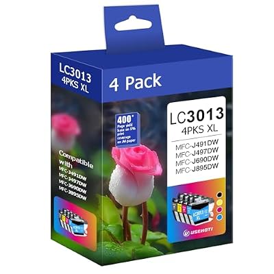 LC3013 XL Ink Cartridges Compatible with Brother LC3011 LC3013 – High Yield Replacement for MFC-J497DW, J491DW, J690DW, J895DW Printers – 4 Pack (Black, Cyan, Magenta, Yellow)