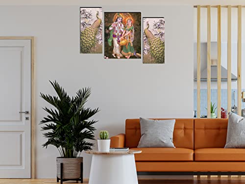 Image of Indianara Set of 3 Radha Krishna with Peacocks MDF Art Painting (3844FL) without glass 4.5 X 12, 9 X 12, 4.5 X 12 INCH