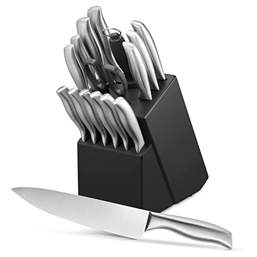 Knivset, 16 st rostfritt stål kökskniv blockset med kockkniv, sniderikniv, Santoku kniv, brödkniv, verktygskniv, biffkniv, skalkniv, sax, vässare och knivblock
