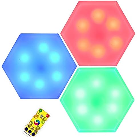 Glighone Under Cabinet Lights Dimmable Touch Lights RGB Wireless LED Lights Closet Lights Battery Powered Timer Remote Control Colorful Party Atmosphere Light for Kitchen Wall Indoor Cupboard, 3 Pack Cover