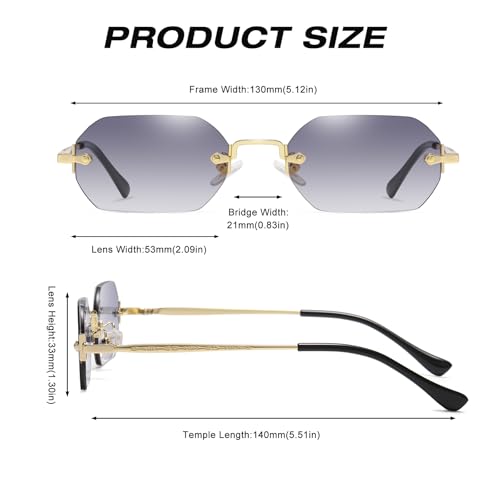 Rimless Rectangle Sunglasses Men Women Metal Small Gold Polygon Blue Shades UV400 Frameless Sun Glasses4