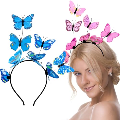Auswalar 2 PCS Butterfly Headbands, Fairy Elf Headbands, 3D Butterfly Hairband Hair Accessories Festival Headband for Woman Girls