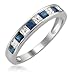 Beyond Brilliance 0.61 Carat Diamond, Classy 14K White Gold Channel Set Princess Cut Diamond & Blue Sapphire Wedding Band Ring (H-I, I1-I2) Natural Diamond Jewelry for Women | Gift Box Included Size-9.5