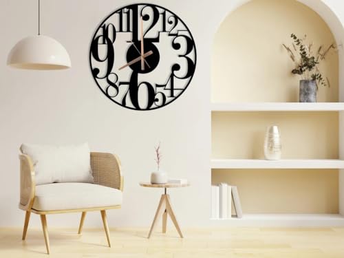 Image of Designer Metal Wall Clock for Living Room | Antique Stylish Fancy Decorative Big Size Wall Watch for Bedroom, Office, Kitchen, Dining, Hall and Decor (Black(ST-23), 60CM)