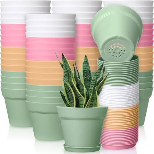 Mumufy Colorful 54 Pack 4 Inch Plant Pots Bulk Plastic with Drain...