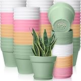 Mumufy 54 Pack 4 Inch Plant Pots Bulk Small Planter with Drainage Hole and Saucer Small Plastic Pots for Flowers Succulent Cactus and All House Indoor(Colorful)