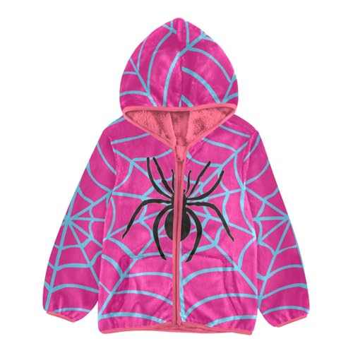 CaTaKu Toddler Fleece Jackets for Girls Boys Pink Spider Web Coats Zip Up Kids Fall Winter Outerwear Hoodie 5t