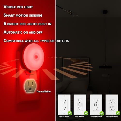 Image of myCozyLite Red Motion Sensor Night Light, Red Light for Sleep, Night Lights Plug into Wall, Automatic ON Off, 2 Pack Motion Night Light for Bedroom, Bathroom, Kitchen, Hallways