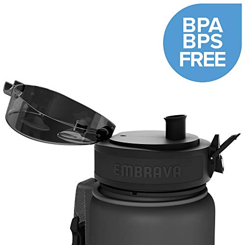 Image of Embrava Sports Water Bottle (24oz, Black) Fast Flow Flip Top Lid