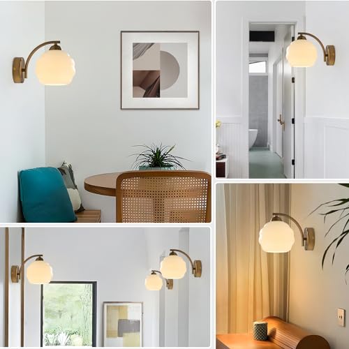 Image of Gold Wall Sconces Set of 2 Modern Industrial Bathroom Vanity Sconces Wall Lighting Indoor Brushed Brass Wall Sconces Golden Globe Glass Wall Lamp for Bedroom, Living Room MCL13W-2 (2Pack)