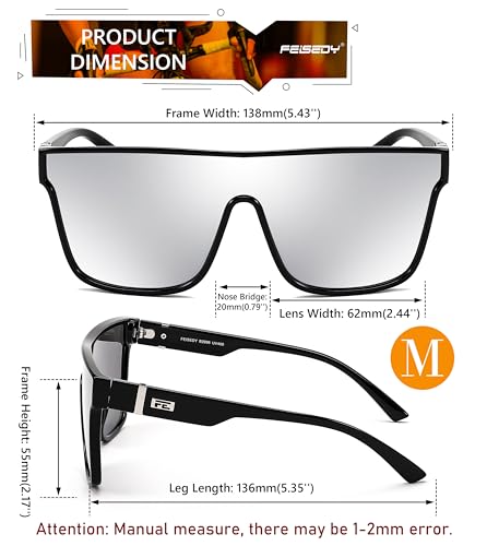 Image of FEISEDY Sunglasses for Women Men, Fashion Mirrored Single Lens Shades