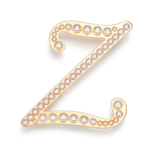 Image of Initial Letter Brooch Pin Pearl Letter Brooches Golden Pins Accessories Jewelry Birthday Chrisrmas Gift for Women
