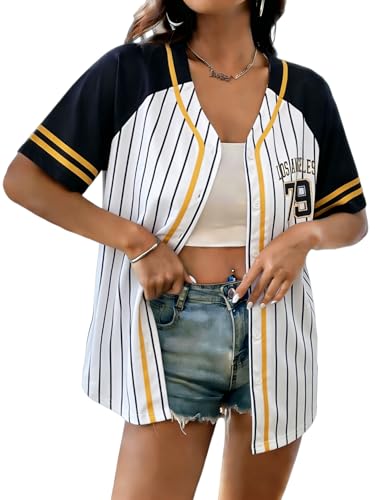 Image of Baseball Jersey Women Baseball Shirts Baseball Team Button Down Jerseys | Game Day Striped Jersey, Perfect for Daily Outings, Photos, Sports, Hip-Hop Party, Campus Wear, Weekend Hangout