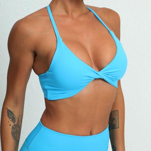 Image of ABOCIW Sports Bras for Women Twist Criss-Cross Back Padded Workout Tank Tops Low Impact Gym Yoga Bra